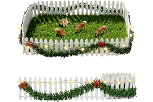 Sprinlot Mini Holz Zaun, Weiß Miniatur Deko Holzzaun, Beleuchtung Mini Gartenzaun, Deko Miniatur Zaun mit Lichtern Warmweißes