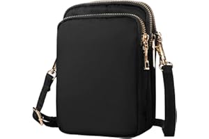Lollanda Women Crossbody Phone Bags, Nylon Ladies Mobile Phone Bags with Adjustable Shoulder Strap, Mini 3 Layers Zipper Purse Wallet for Women and Ladies