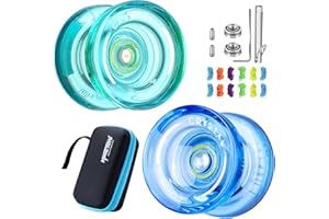 YOSTAR K2 Responsive Yoyo Pack of 2, Dual Purpose Yoyo for Kids Beginner, Trick Yoyo Professional Yoyo Ball with Unresponsive Yoyo Bearing Kit + 12 Yoyo Strings + Yoyo Case (Green + Blue)