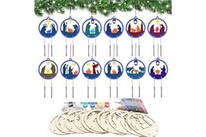 SUNYOK 12 Stück Jesus Windspiel Bastelset Holz Weihnachten Jesus Geburt Klangspiel Kinder Jesus Krippe Basteln DIY Kreativsets Bastelhandwerk zum Bemalen für Religiöses Geschenk