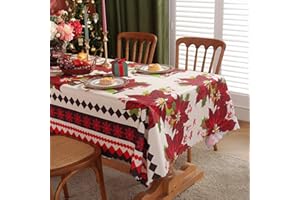 Yomaido Christmas Table Cloths - 180 x 150cm Xmas Party Table Cover Rectangular, Waterproof and Reusable Christmas Tablecloth for Winter Holiday Xmas Birthday Party Supplies Christmas Table Decoration
