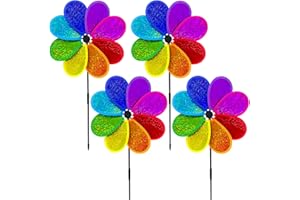 LUKDUNG 4Pcs Colorful Garden Windmill, 30cm Rainbow Sparkly Windmills Spinners for Garden Wind Spinner Party Pinwheel Windmills and Yard