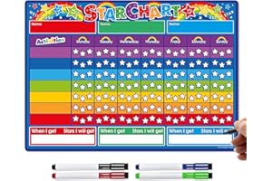 The Magnet Shop Tabla de recompensas para niños - Gráfico de estrellas magnético para reconocer e inspirar el buen comportamiento en niños pequeños y niños, niños y niñas. Con 4 bolígrafos magnéticos