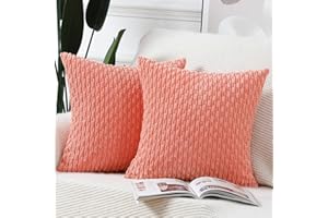 Madizz Pack of 2 Boho Corduroy Cushion Covers 18x18 inch, 45x45 cm, Coral Soft Decorative Throw Pillow Covers for Bedroom Sofa Pillow Shell