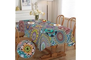 iEvery Boho Style Rectangular Mandala Garden Tablecloths for Outdoor Polyester Outdoor Washable Garden Tablecloth Square Weatherproof for Kitchen Garden Table Dining Table Coffee Table Party 110 x 140