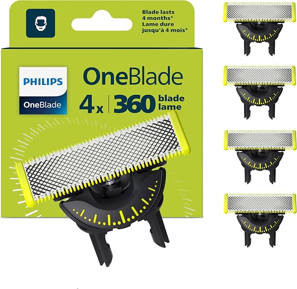 Philips OneBlade Original 360 Blade Heads, Compatible with all OneBlade and Pro Electric Shaver & Trimmers, Original from Philips, 4x One Blade, 16-Month Supply (QP440/50) - 1