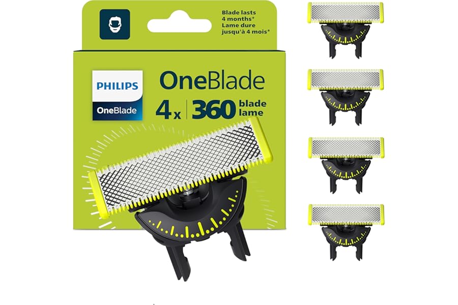 Philips OneBlade Original 360 Blade Heads, Compatible with all OneBlade and Pro Electric Shaver & Trimmers, Original from Philips, 4x One Blade, 16-Month Supply (QP440/50)