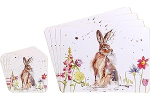 TAMERSGIFTS Sets of 4 Placemats with 4 Matching Coasters (Hare Placemats and Coasters Set)