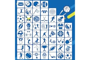 BUZIFU 50 Stück Ball Schablonen zum Malen 4inch Sport-Schablonenset Schablonenschablone zum Thema Sport Wiederverwendbare Zeichenschablonen Kunststoff-Schablonen des Fußball Basketball Badminton Mehr