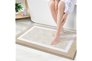‎SMIRY smiry rutschfeste Badezimmerteppich, Super Weich Saugfähig Badematte Waschbar Badteppich Flauschiger Duschvorleger für Badezimmer Mikrofaser Badvorleger Badematten- 40x60 cm, Beige