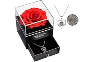 ‎EAPRALA Eaprala Ewige echte Rose mit I Love You Halskette 100 Sprachen Schmuck Geschenkbox Ewige echte Rose für Valentinstag Muttertag Hochzeit Jahrestag Geburtstag Geschenk für sie (Rot)