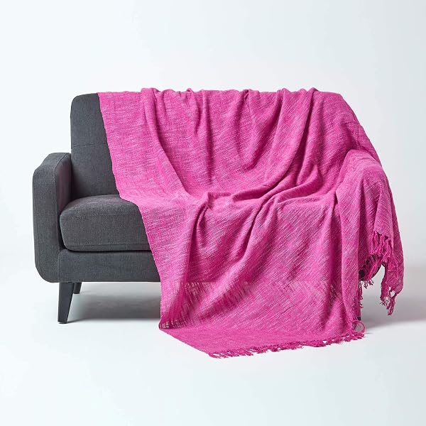 HOMESCAPES Nirvana Cerise Pink Handwoven 100% Pure Cotton Throw 60 x 80  Inches, Bedspread Blanket with Handknotted Tassles in Very Durable and  Heavy Quality, Easy-Care and Washable at Home : Amazon.co.uk: Home