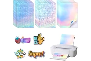 VEPEPE 12 Sheets Holographic Printable Vinyl Sticker Paper A4 with 3 Type, Iridescent Holographic Printer Sticker Paper, Waterproof Self Adhesive Vinyl Printable for Printer, Cricut