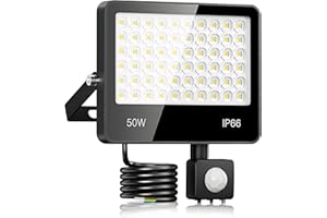 LAMLAMCK Projecteur LED Exterieur Detecteur De Mouvement 50W - 5000LM 6500K Blanc Froid Spot LED Extérieur Detecteur De Mouvement, IP66 Étanche Eclairage Exterieur pour Cours, Jardins, Garages
