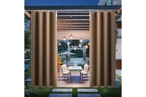 MINGPINHUIUS Cortinas opacas para exteriores, para jardín, patio, protección solar, cortinas térmicas con ojales, impermeables, resistentes al viento y a los rayos UV (marrón, 2 piezas / 132 x 213 cm)