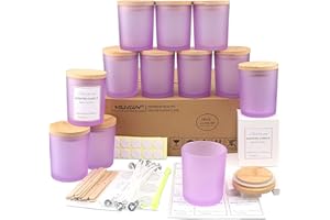 MILIVIXAY 12 Pack 10 OZ Matte Purple Glass Candle Jars with Lids and Candle Making Kits - Bulk Empty Candle Jars for Making Candles - Spice, Powder Containers.