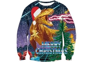 Xumplo Pull de Noël hideux pour enfants, garçons et filles, pull de Noël à manches longues, sweat-shirt pour fête de Noël, imprimé lettres et dinosaures, 4 à 14 ans