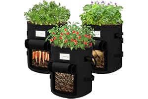 BEGKYA Potato Grow Bags, Plant Growing Fabric Pots Set for Carrots Tomatoes and Other Vegetables, 10 Gallon 3 Pack Potato Planter Bags Outdoor with Gardening Gloves (Black)