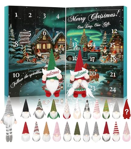 Wichtel Adventskalender 2024 – Mit 24 Handgemachten Plüsch-Wichteln, Samt, 21x21 Cm – Weihnachts-Countdown-Deko