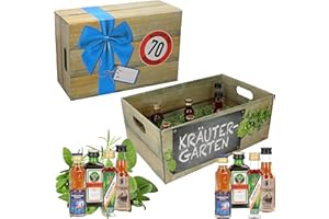 CREOLOGIC Kräutergarten mit Geburtstagszahl 70. Geburtstag · Witzige Geschenkidee für Männer und Frauen mit Alkohol · 8 x Kräuter-Likör · Hochwertige Geschenkbox · Geburtstagsgeschenk für Männer