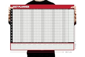 Evelay Calendario da parete 2025, formato A1 (84 cm x 59 cm), per tutto l'anno, per casa, ufficio, lavoro, intero anno (rosso)