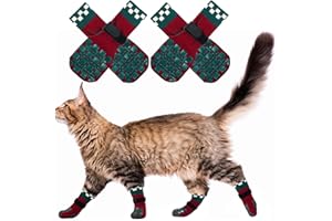 PUMYPOREITY 2Paires Chaussettes pour Chats, Protection Coussinet Chien Protection de Pattes Antidérapante Blessé Chaussures Hiver Chiens âgés(Rouge, XS)