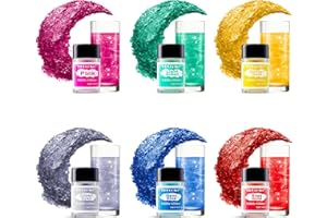 ERCORART Purpurina Comestible de 6 colores, Polvo Brillante de Grado Alimenticio Para DecoracióN de Pasteles, Bebidas, Chocolate con 4 Colores de Colorante Alimentario en Gel- 3 g