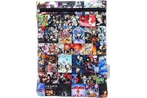 ANVAL Custodia per libro, impermeabile, con cerniera, tasca esterna - Protezione per libri, adattabile a qualsiasi spessore, custodia a libro in carta - Fodera a libro in tessuto stampato (ANIME)