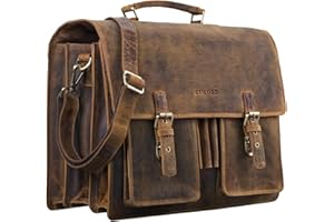 STILORD 'Anton' skórzana aktówka XL zabytkowa torba nauczycielska z komor± na laptopa 15,6-calowa skórzana torba do przenoszenia wózka, Kolor:¶redni br±z