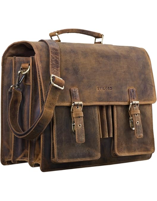 STILORD 'Denver' vintage aktetas heren leer XL - mannen werktas lederen tas voor 15,6 inch laptop kantoortas grote zakelijke schoudertas echt leer lerarentas, Kara - Cognac, X-Large STILORD 'Denver' vintage aktetas heren leer XL - mannen werktas lederen tas voor 15,6 inch laptop kantoortas grote zakelijke schoudertas echt leer lerarentas, Kara - Cognac, X-Large