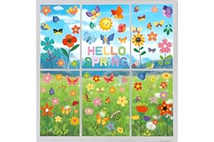 BBLIKE Spring Window Stickers for Glass 9 Sheets Hello Spring Butterfly Flower Double Sided Window Clings Stickers Anti-Collision for Window Decor Childrens Room Decorations