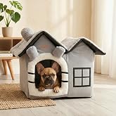 GOBYPET 2 &Ccedil;atılı Kedi Evi ve K&uuml;&ccedil;&uuml;k Irk K&ouml;pek Kul&uuml;besi ve Yuvası &ndash; Minderli Peluş İ&ccedil; Mekan Yatağı, Fermuarlı &Uuml;st B&ouml;l&uuml;m, Taşına