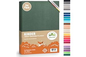 ‎LEEVITEX Premium Kinder Spannbettlaken leevitex® | 2er Set | Für Babybett & Kinderbett 70 x 140 cm | 100% hochwertige Mako-Jersey-Baumwolle - 170 g/m² | Öko Tex geprüft | Dunkelgrün