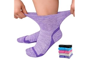 ZFSOCK Diabetic Socks Bamboo for Women: Extra Wide Soft Top Ankle Socks for Swollen Feet Seamless Toe Hospital with Gentle Grips Non-Elastic Loose Fitting Edema Sock