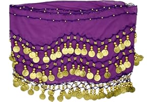 PAITOK Bufanda de cadera para danza del vientre, cinturón de danza del vientre para mujeres con 128 monedas doradas, bufanda de bailarina, disfraces, falda de danza envolvente para niñas