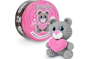 Cookie Box Kit Crochet Débutant – Apprenez à Réaliser une Peluche Amigurumi – Tout Inclus avec Fil, Crochet, Rembourrage, PDF & Vidéo – Cadeau Créatif pour Ados & Adultes – Bear Ted