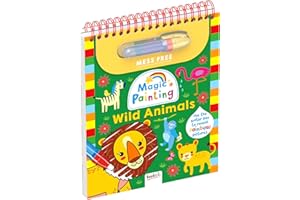 Bookoli Magic Painting - Wild Animals - Mess Free Art Book - Includes Re-fillable Water Pen and 6 Re-useable Pictures