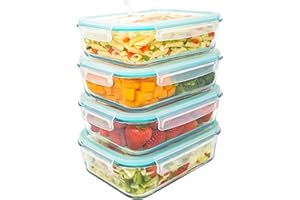 LG Luxury & Grace Pack 4 Fiambrera de Cristal 1500 ml. Recipientes Herméticos con Válvula de Vapor. Envases Contenedores. Recipiente Aptos para Microondas, Horno, Lavavajillas y Congelador. Sin BPA.