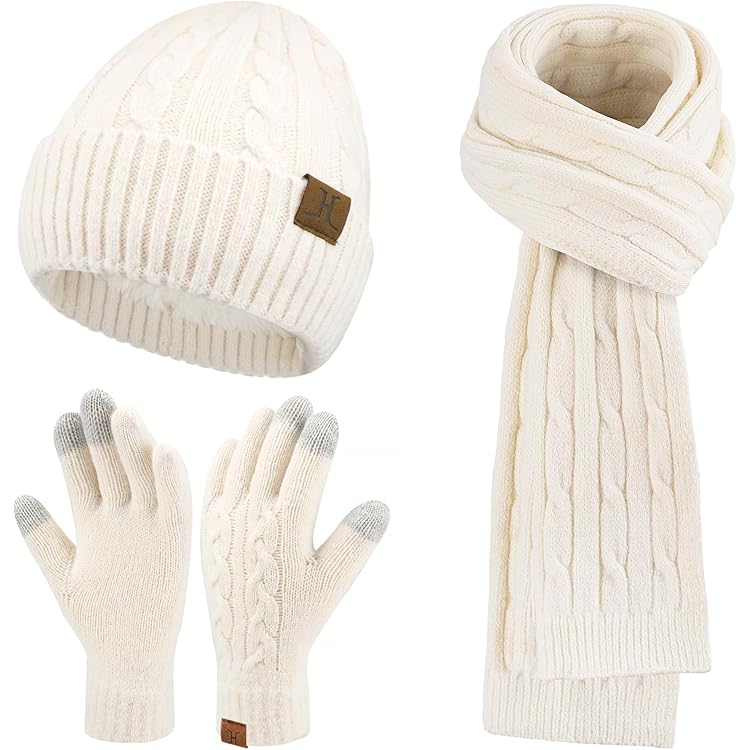 CHAUD ENSEMBLE DE Gants D'écharpe Écran Tactile Bonnets Chapeau Femmes