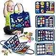 hahaland TOP 1 Montessori Busy Board for Toddlers 3+ Years Old, Busy Book for Comprehensive Preschool Educational Playing, Baby Travel Toys for Plane Car, Birthday Gifts for Boys - Blue Dinosaur