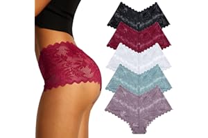 FINETOO 5er Pack Unterhosen Damen Spitze Sexy Unterwäsche für Frau Weiche und Bequem Slip Boxershorts Hipster Panties Dessous Mehrpack S-XL