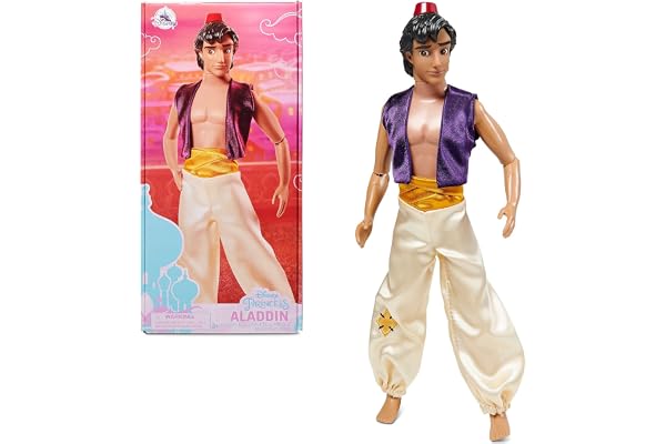 Disney Store Poupée pour Enfants Aladdin, 32 cm, Jouet entièrement articulé avec Cheveux sculptés et Chapeau - Convient aux 3 Ans et Plus