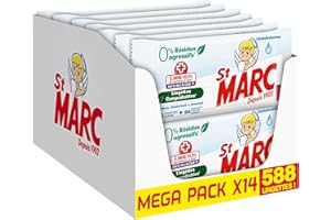 St Marc Lingette nettoyante Désinfectante 0% Résidus Agressifs, Compostable - 42 lingettes antibactérien larges en Lot de 14 (Total 588 lingettes)