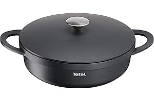TEFAL Trattoria E21872 Sauteuse à bord haut en fonte d'aluminium avec couvercle en fonte d'aluminium avec couvercle en fonte, revêtement antiadhésif, bonne conservation de la chaleur, passe au four,