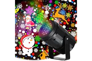 MEMOEVER Christmas Projector Lights - 16 Slide LED Xmas Projector with Snowflake, Snowman, Christmas Tree, Santa & Reindeer Slides for Outdoor & Indoor Decorations
