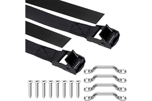 Glarks 14pcs 2.5CM x 1.2M(4ft) Battery Tie Down Strap Kit, Include 2pcs Black Battery Hold Down Straps with 4pcs M5 Cam Buckles and 8pcs M5 Screws, Battery Box Hold Down Kit for Boats, Luggage Belt