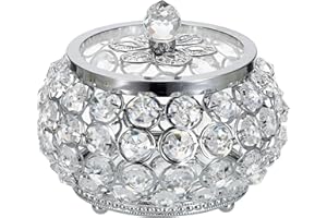 Tolida Vintage Jewelry Box with Crystal Handle Lid & Mirrored Base, Trinket Organizer Keepsake Box for Earrings, Rings, Jewelry & Treasures, Silver