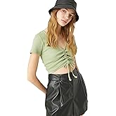 Crop T-Shirt V-Neck Short Sleeve Draped