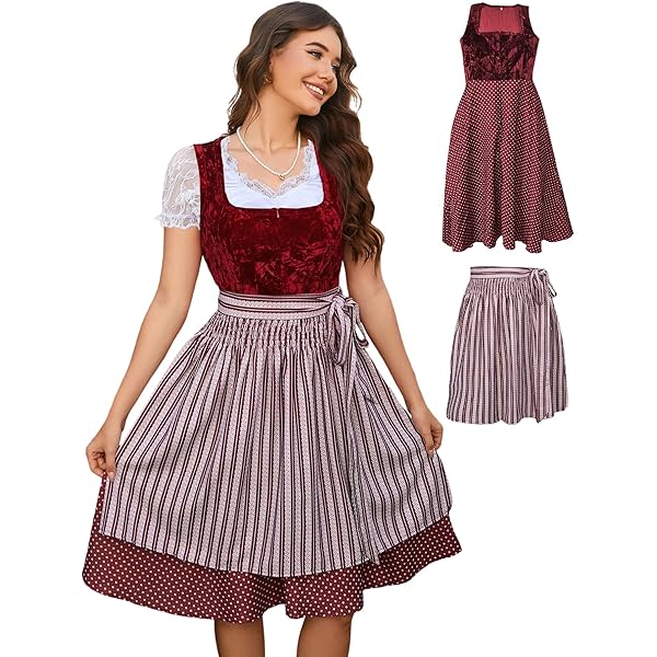 Traditionele Dirndl Damen Midi Jurk - Oktoberfest Outfit, Elegant Lang, Kant, Complete Sets Inclusief Schort