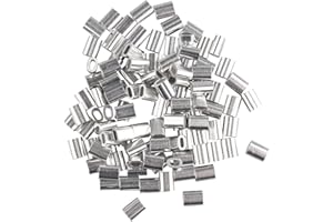 Futheda 100 pcs Aluminum Crimping Loop Sleeve Clips Oval Shaped for 1.2mm Cable Wire Rope Silver Tone